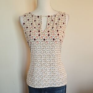 White House Black Market Cream and Red Patterned Tank Top
